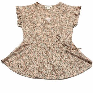 Monteau Multicolor Floral Wrap Blouse